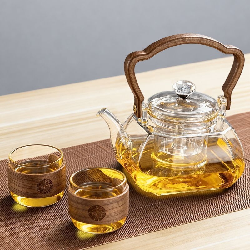 Ceainic din sticlă borosilicată, cu mâner pentru ridicare, pentru prepararea ceaiului pe aragaz, uz casnic