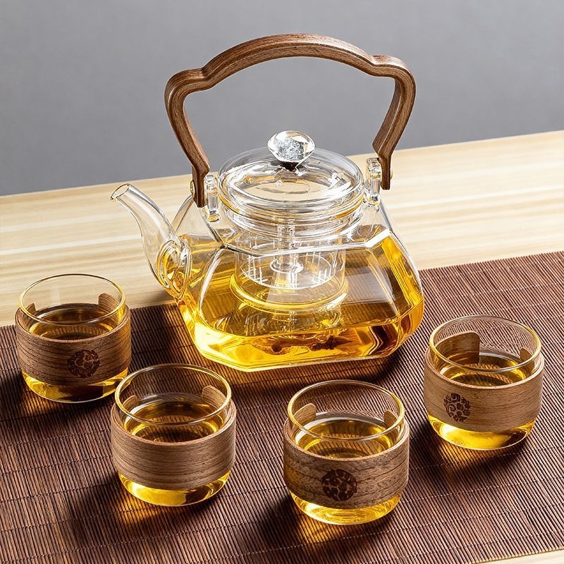 Ceainic din sticlă borosilicată, cu mâner pentru ridicare, pentru prepararea ceaiului pe aragaz, uz casnic