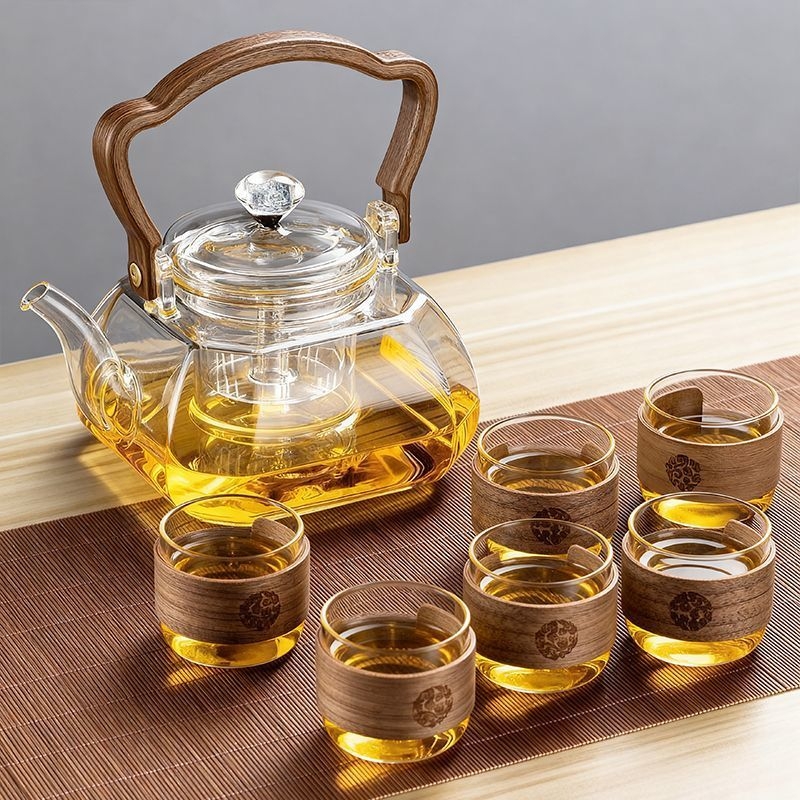 Ceainic din sticlă borosilicată, cu mâner pentru ridicare, pentru prepararea ceaiului pe aragaz, uz casnic