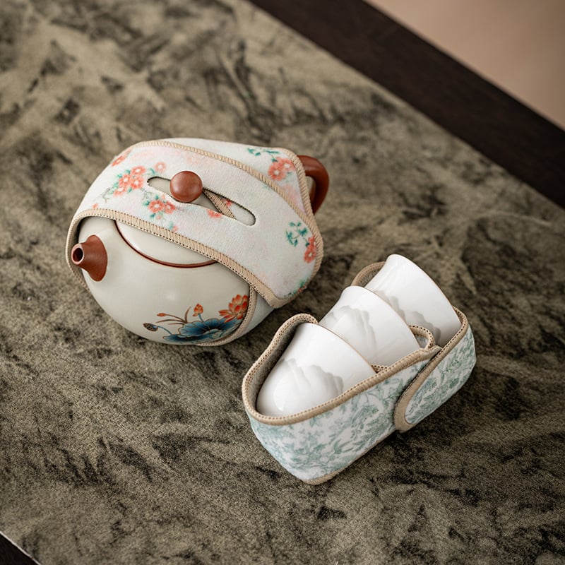 Bandă de protecție pentru gaiwan cu Velcro pentru exterior – ceainic și cești din lut mov, protecție la lovituri, accesorii pentru ceai