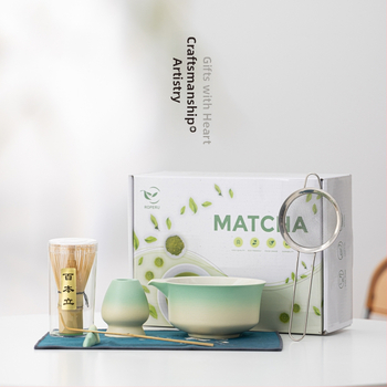 Nový čínskeho štýlu gradientný matcha miska s čajovou ceremóniou, s čajovou kefkou a šľahačom na miešanie, keramická prispôsobiteľná