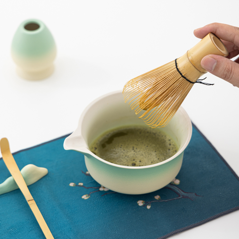 Set pentru ceremonia ceaiului în stil chinezesc cu bol de matcha în gradient, perie pentru ceai și amestecător, ceramică personalizabilă