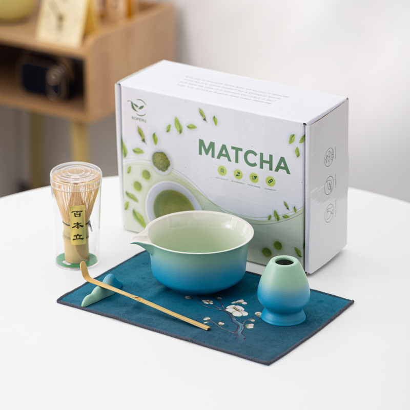 Set pentru ceremonia ceaiului în stil chinezesc cu bol de matcha în gradient, perie pentru ceai și amestecător, ceramică personalizabilă