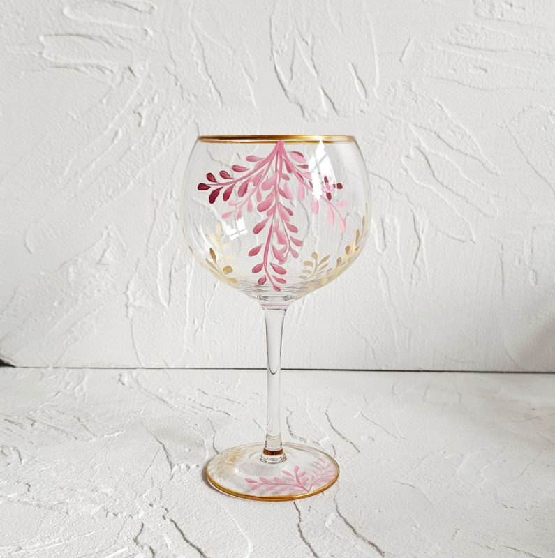 Pahar de vin pictat manual, capacitate 401-500 ml, pahar cu tulpină înaltă, sticlă de înaltă calitate, stil Bloom modern