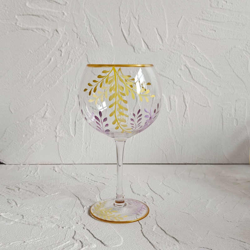 Pahar de vin pictat manual, capacitate 401-500 ml, pahar cu tulpină înaltă, sticlă de înaltă calitate, stil Bloom modern