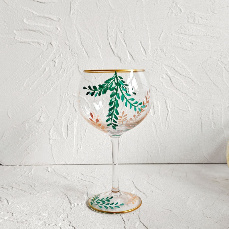 Pahar de vin pictat manual, capacitate 401-500 ml, pahar cu tulpină înaltă, sticlă de înaltă calitate, stil Bloom modern