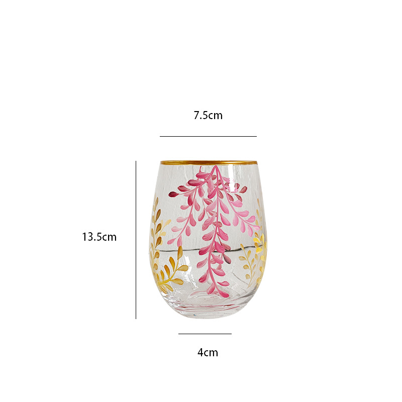 Pahar de vin pictat manual, capacitate 401-500 ml, pahar cu tulpină înaltă, sticlă de înaltă calitate, stil Bloom modern