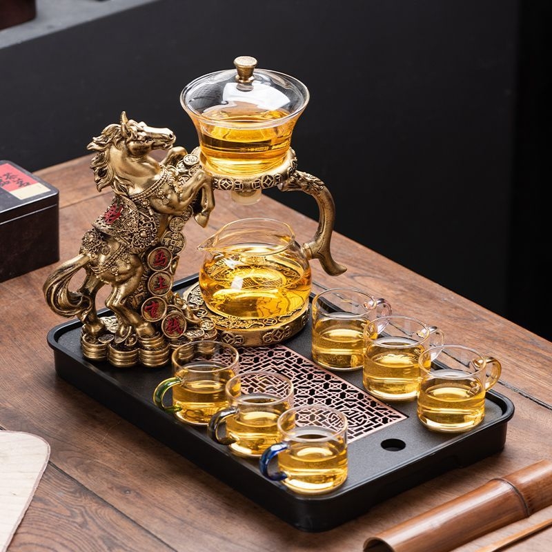 Set de ceai automat pentru uz casnic, cu sistem magnetic de infuzare și ceainic din sticlă, design elegant