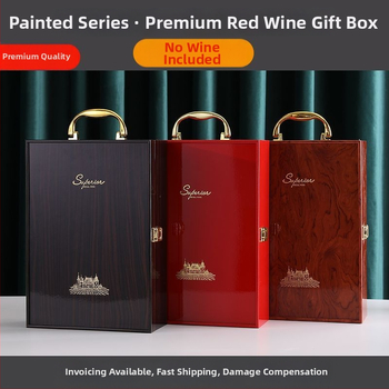 Drevená lakovaná darčeková krabica na víno pre dve fľaše s držadlom (prázdna)