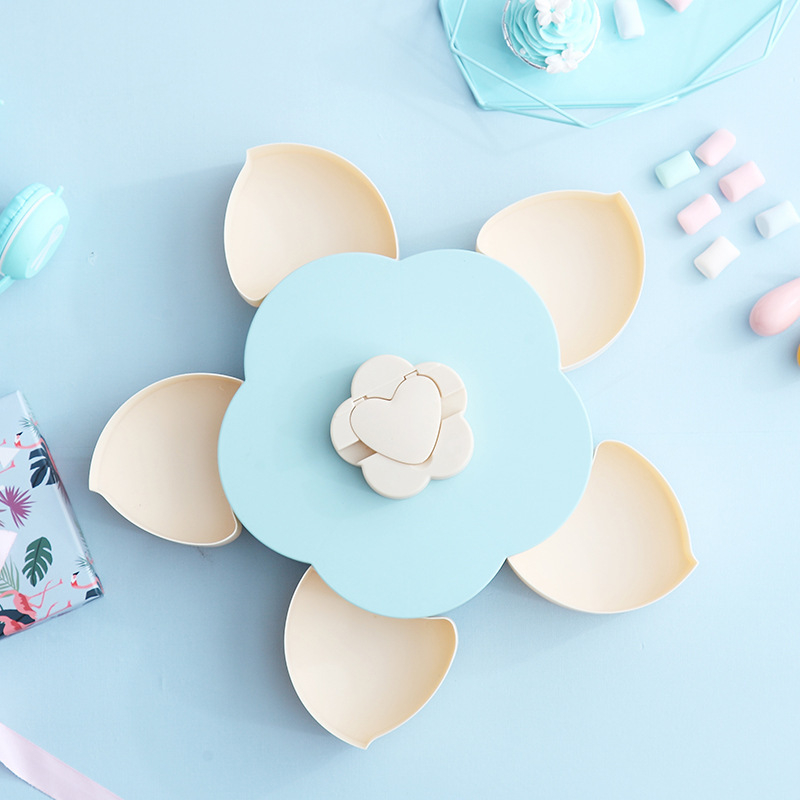Tavă din plastic pentru fructe cu suport pentru telefon, compartimente separate, design dublu-strat cu model floral pentru fructe, semințe și fructe uscate