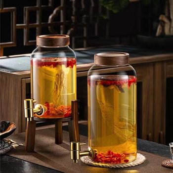 Sticlă din sticlă borosilicată cu robinet pentru infuzarea vinului, borcan sigilat din sticlă pentru vin medicinal cu ginseng
