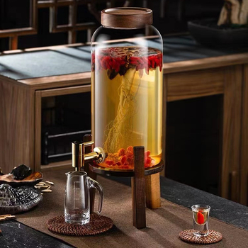 Sticlă din sticlă borosilicată cu robinet pentru infuzarea vinului, borcan sigilat din sticlă pentru vin medicinal cu ginseng