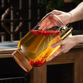 Sticlă din sticlă borosilicată cu robinet pentru infuzarea vinului, borcan sigilat din sticlă pentru vin medicinal cu ginseng
