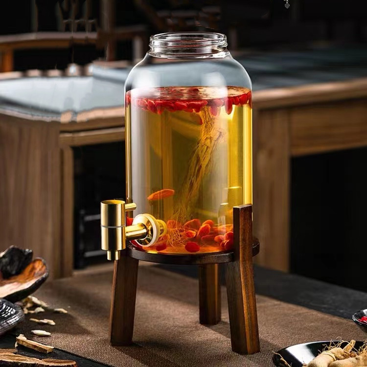 Sticlă din sticlă borosilicată cu robinet pentru infuzarea vinului, borcan sigilat din sticlă pentru vin medicinal cu ginseng