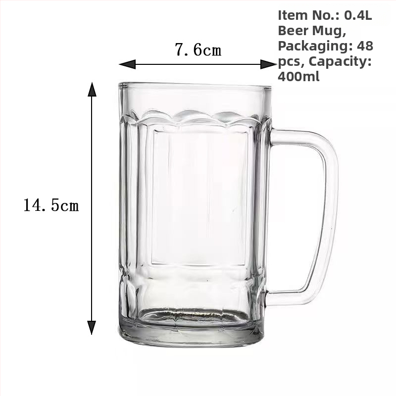 Set de 3 pahare de bere din sticlă, capacitate mare (401–500 ml), cu mâner