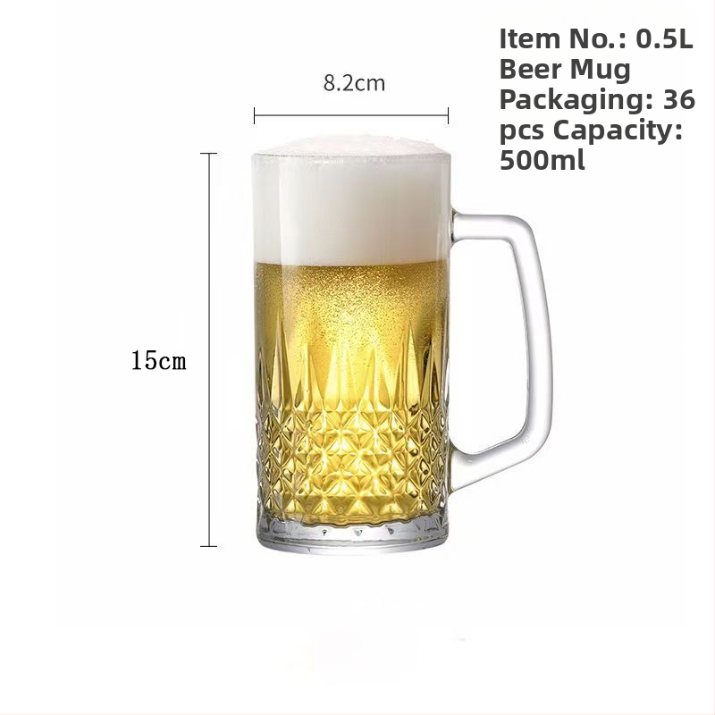Set de 3 pahare de bere din sticlă, capacitate mare (401–500 ml), cu mâner