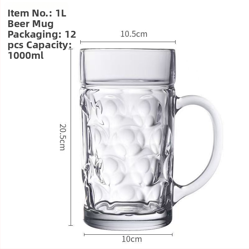 Set de 3 pahare de bere din sticlă, capacitate mare (401–500 ml), cu mâner