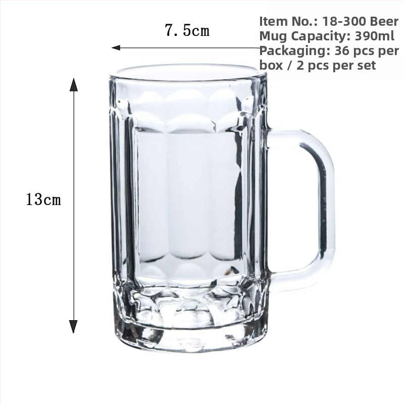 Set de 3 pahare de bere din sticlă, capacitate mare (401–500 ml), cu mâner