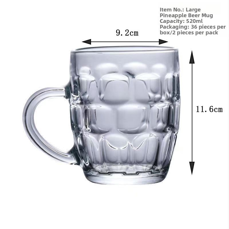 Set de 3 pahare de bere din sticlă, capacitate mare (401–500 ml), cu mâner