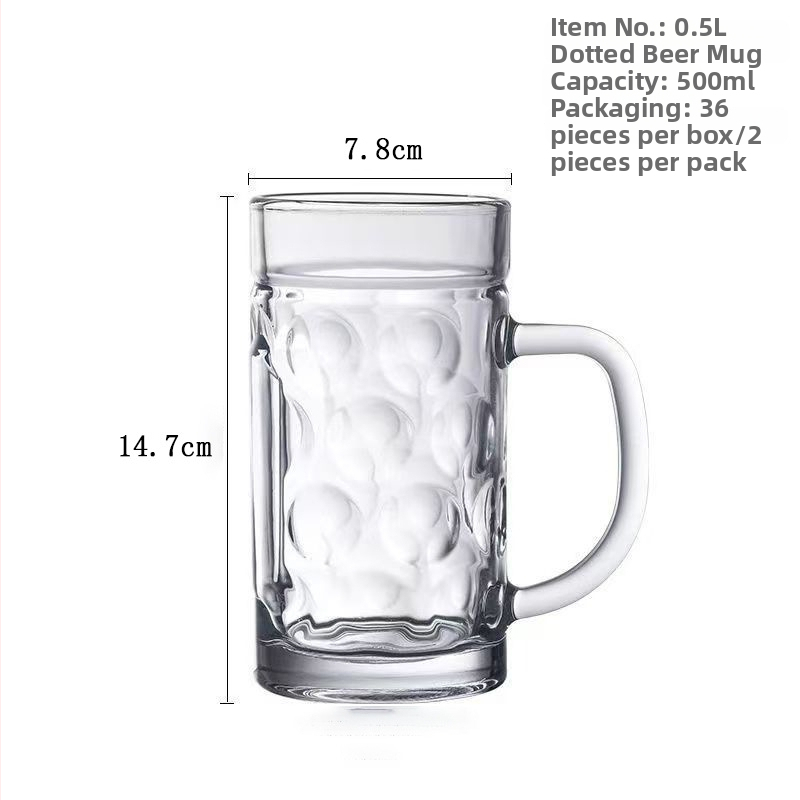 Set de 3 pahare de bere din sticlă, capacitate mare (401–500 ml), cu mâner