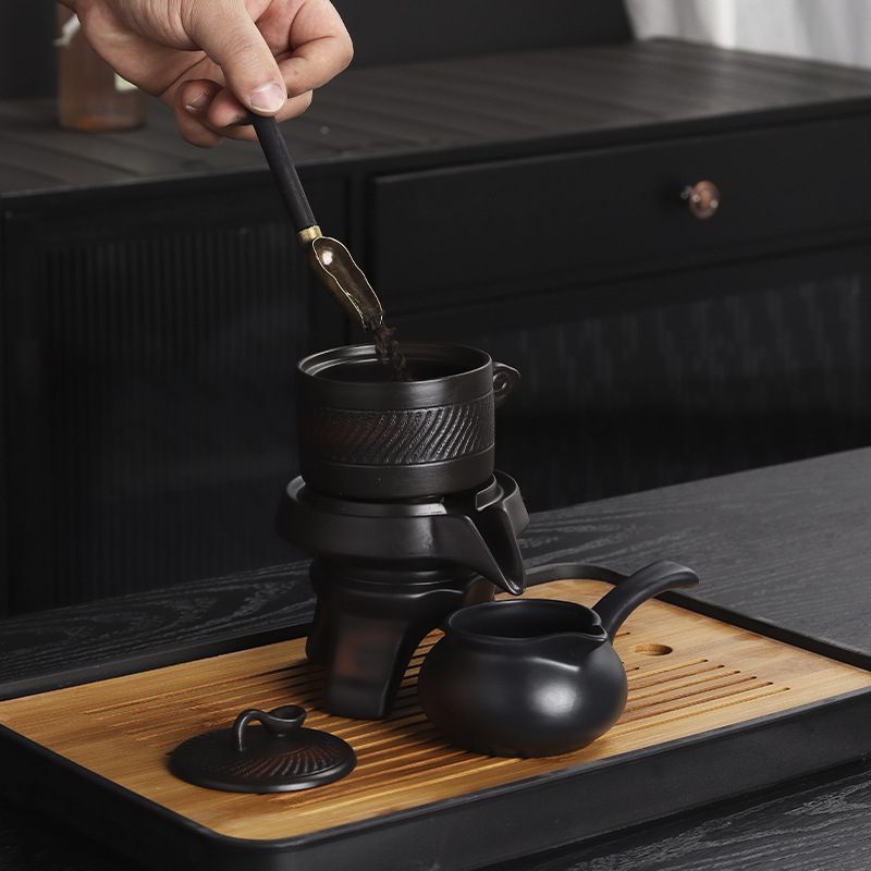 Set de ceai Kung Fu din lut purpuriu, cu ceainic automat și cești pentru uz casnic