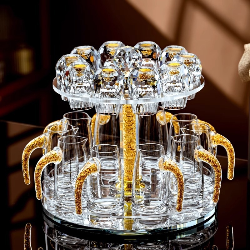 Pahare de cristal pentru băuturi spirtoase, cu folie de aur, design îngroșat, stil chinezesc, mic pahar gradat pentru uz casnic