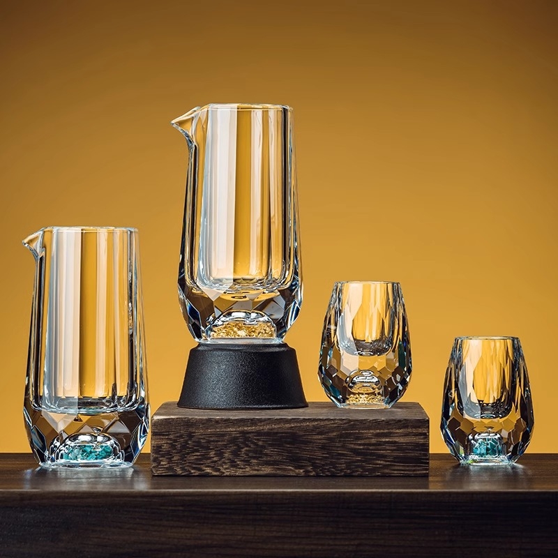 Pahare de cristal pentru băuturi spirtoase, cu folie de aur, design îngroșat, stil chinezesc, mic pahar gradat pentru uz casnic