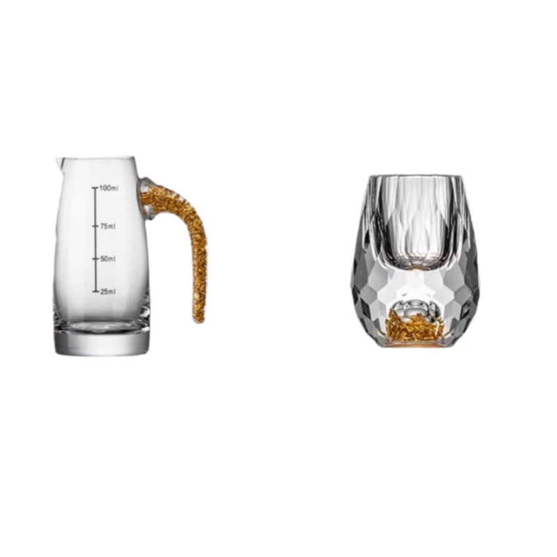Pahare de cristal pentru băuturi spirtoase, cu folie de aur, design îngroșat, stil chinezesc, mic pahar gradat pentru uz casnic