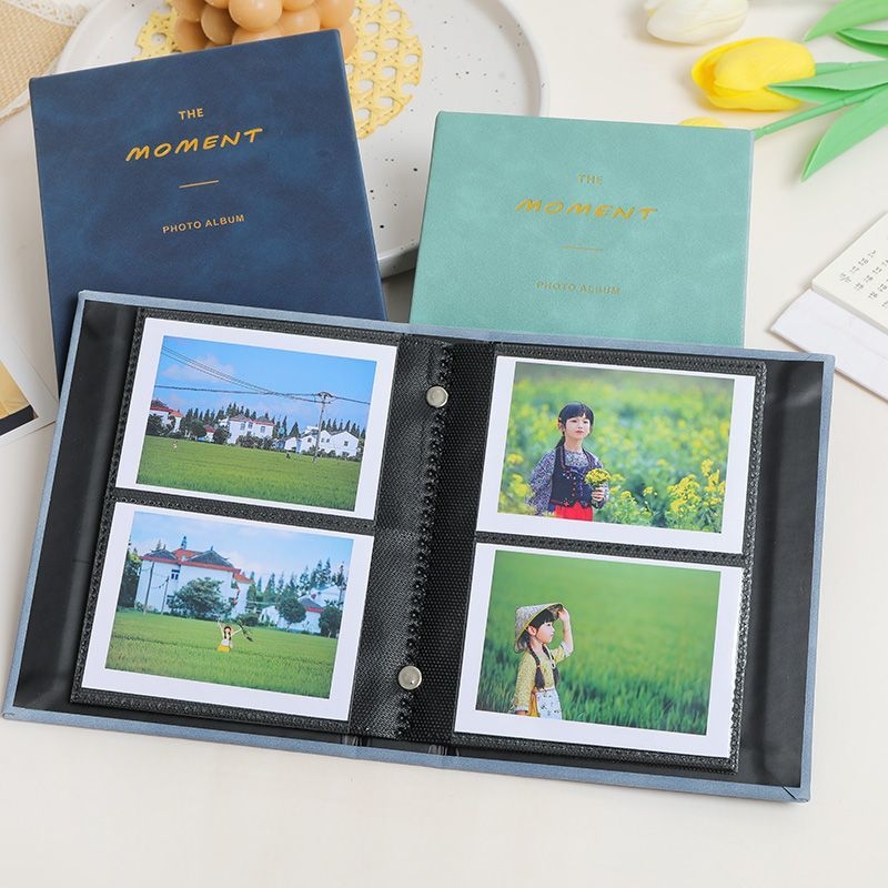 Polaroid Mini 3 inch album foto cu velur pentru 64 de carduri, format lat de 5 inch, buzunare pentru bilete de cinema și tren, spațiu pentru carduri mici