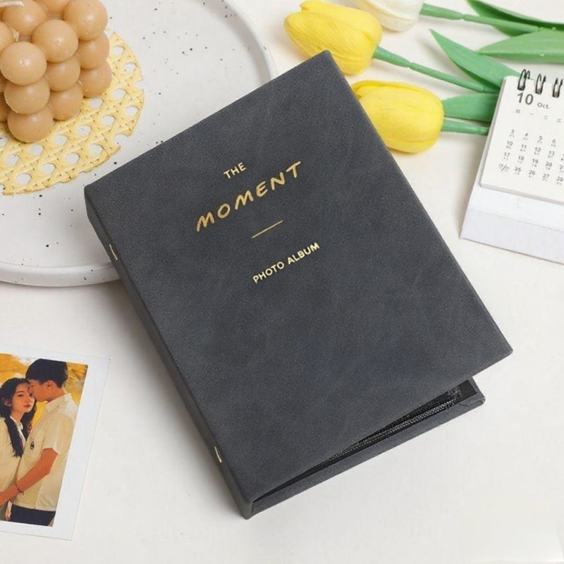 Polaroid Mini 3 inch album foto cu velur pentru 64 de carduri, format lat de 5 inch, buzunare pentru bilete de cinema și tren, spațiu pentru carduri mici