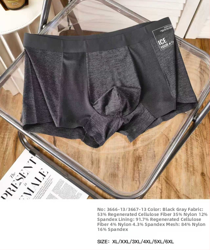 Muške prozračne gaćice od mrežaste Ice Silk tkanine, visoka elastičnost, srednji struk, pojas s dojmom gole kože, kontrastni dizajn