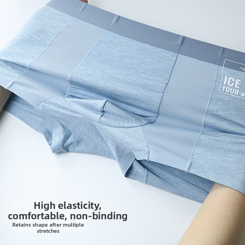 Muške prozračne gaćice od mrežaste Ice Silk tkanine, visoka elastičnost, srednji struk, pojas s dojmom gole kože, kontrastni dizajn