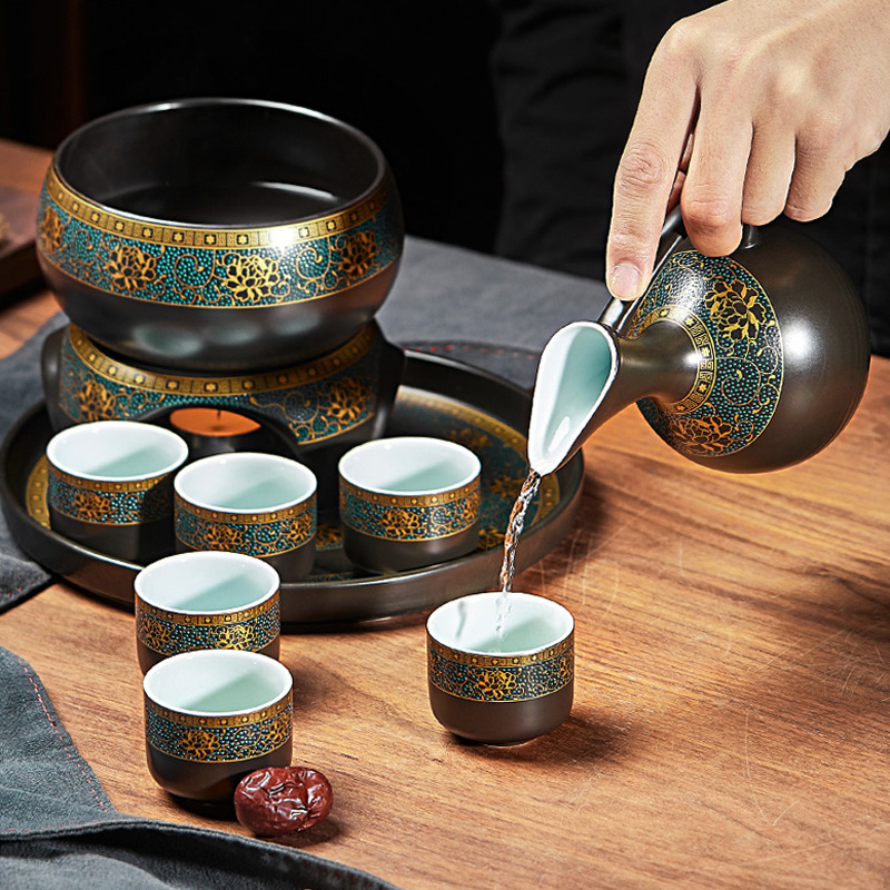Set ceramic pentru încălzirea vinului în stil antic chinezesc, porțelan, capacitate mare, pentru uz casnic