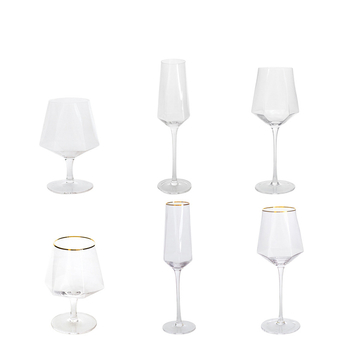 Pahar de vin din cristal cu design hexagonal diamantat, margine aurită, transparent, 301–400 ml, stil modern minimalist
