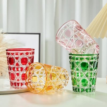 Pahar retro din sticlă colorată, cu relief, de înaltă calitate, pentru bere, lichior, lapte și ceai