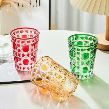 Pahar retro din sticlă colorată, cu relief, de înaltă calitate, pentru bere, lichior, lapte și ceai