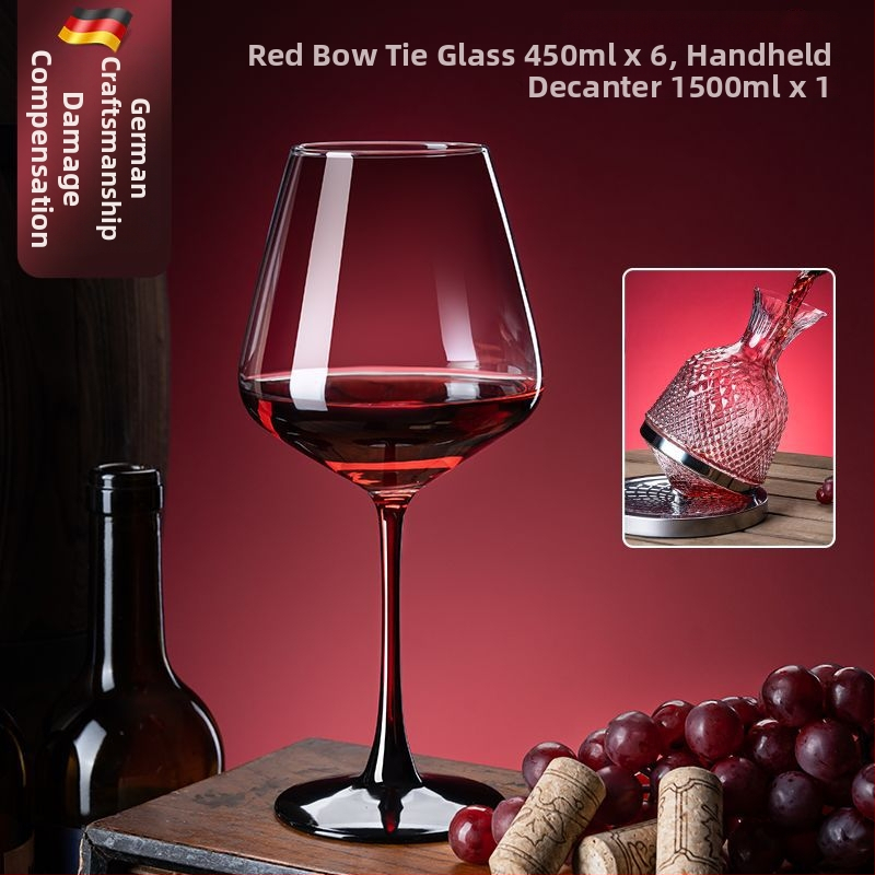 Set Burgundy din cristal fără plumb cu suport integrat: decantor și două pahare