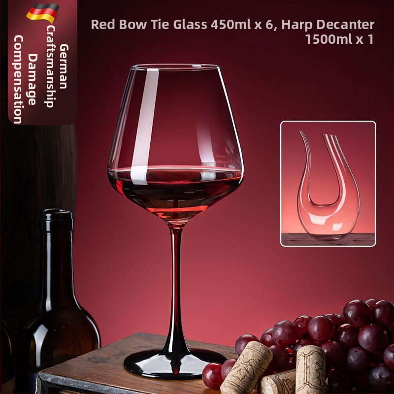 Set Burgundy din cristal fără plumb cu suport integrat: decantor și două pahare