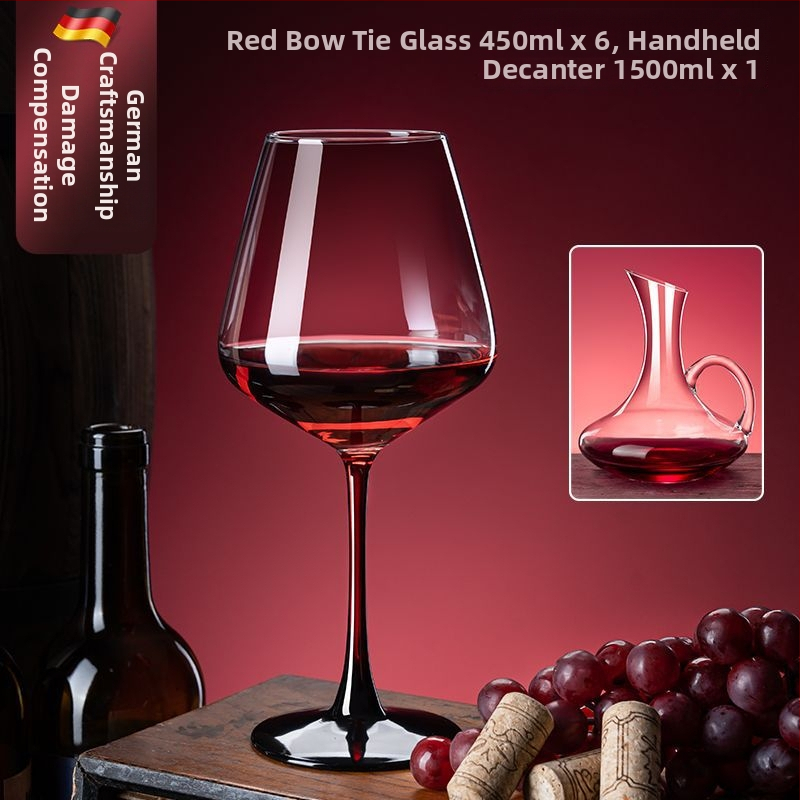 Set Burgundy din cristal fără plumb cu suport integrat: decantor și două pahare