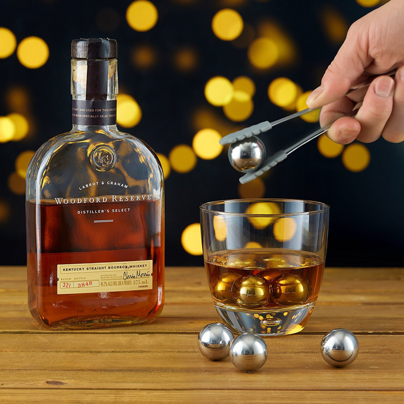 Bilă de gheață din oțel inoxidabil 304, diametrul 25.4 mm, pentru whisky – piatră metalică de bar