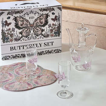 Ceainier în stil chinezesc nou, cu fluture și set de cești, pahare înalte, sticlă borosilicat transparentă, 201–300 ml, 2 bucăți
