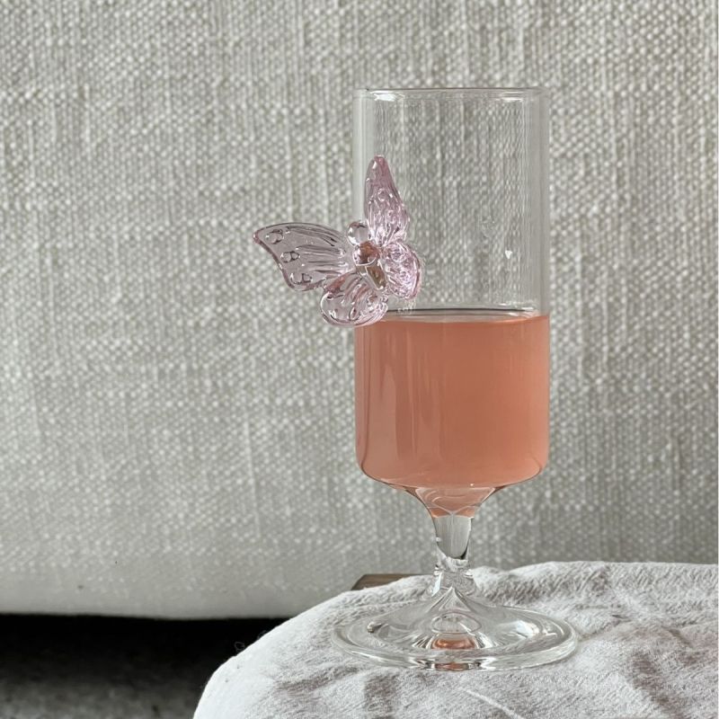 Ceainier în stil chinezesc nou, cu fluture și set de cești, pahare înalte, sticlă borosilicat transparentă, 201–300 ml, 2 bucăți