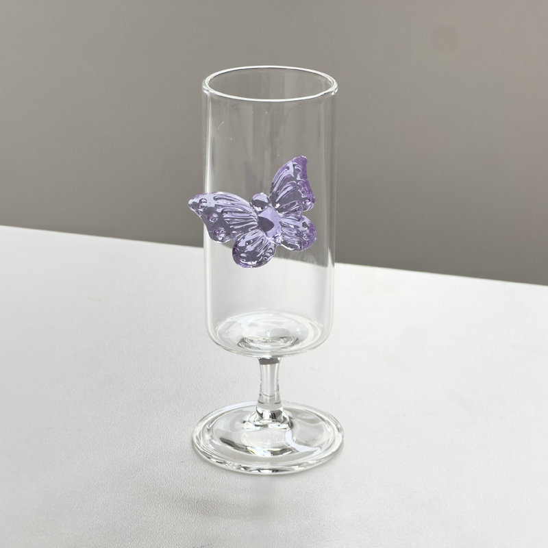 Ceainier în stil chinezesc nou, cu fluture și set de cești, pahare înalte, sticlă borosilicat transparentă, 201–300 ml, 2 bucăți