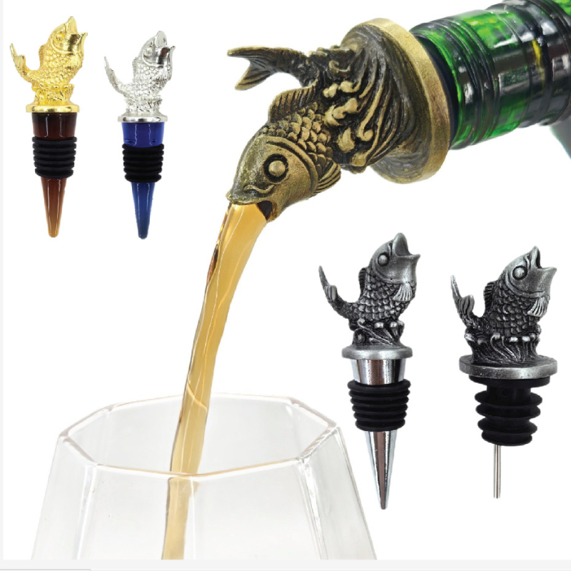 Dragonfish auriu din aliaj – turnător de vin și dop de sticlă, dop pentru vin roșu, conservator de vin