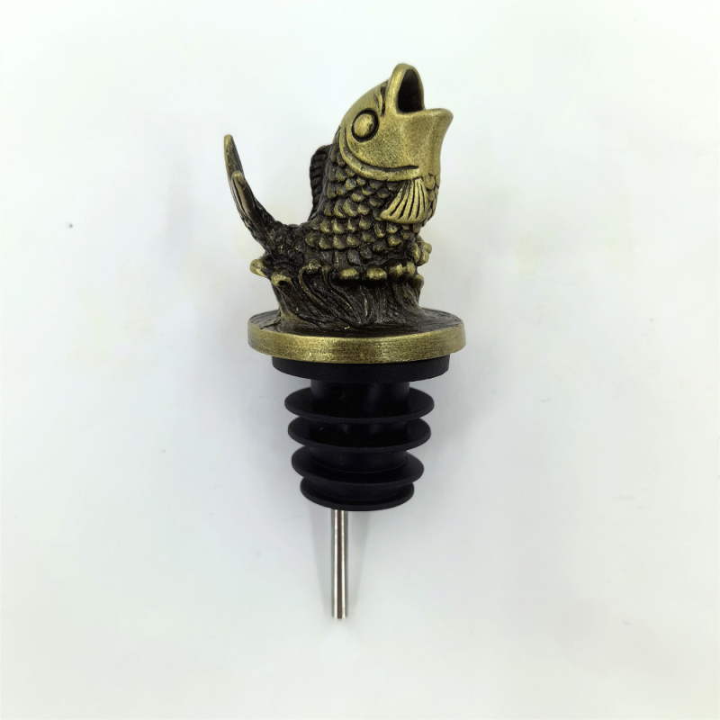 Dragonfish auriu din aliaj – turnător de vin și dop de sticlă, dop pentru vin roșu, conservator de vin