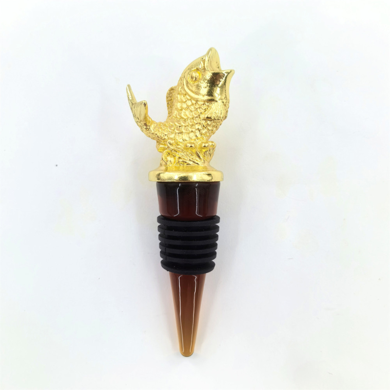 Dragonfish auriu din aliaj – turnător de vin și dop de sticlă, dop pentru vin roșu, conservator de vin