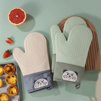 Mănuși termice de bucătărie, cu model urs, din silicon-bumbac, twill pentru cuptor cu microunde