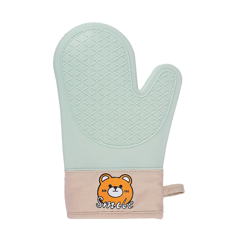 Mănuși termice de bucătărie, cu model urs, din silicon-bumbac, twill pentru cuptor cu microunde