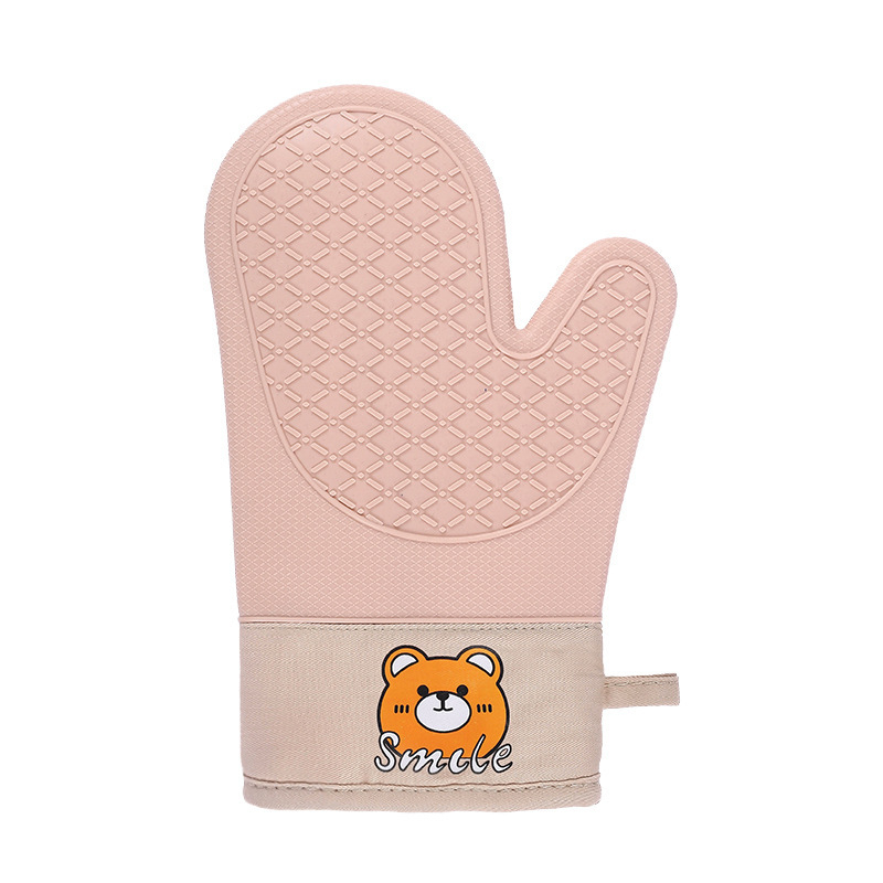 Mănuși termice de bucătărie, cu model urs, din silicon-bumbac, twill pentru cuptor cu microunde