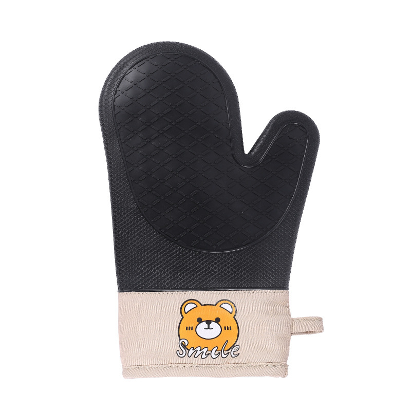 Mănuși termice de bucătărie, cu model urs, din silicon-bumbac, twill pentru cuptor cu microunde